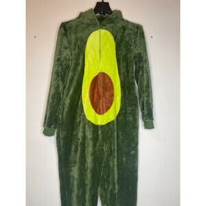 Mens One Piece Costume Loungewear Green Size Small Fleece Plush Avocado W/ Hood